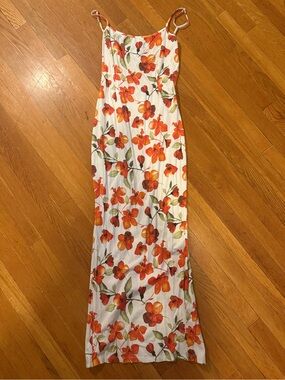 SLA the Label Capri Dress White Maxi Slip Dress L large Orange Floral Print